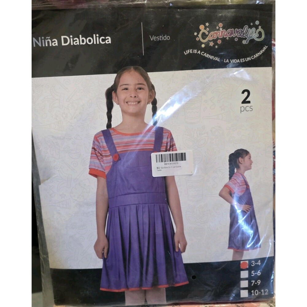 Horror Costume Dress Girl's Child's Play Cute Scary Halloween Overalls Sz 3-4